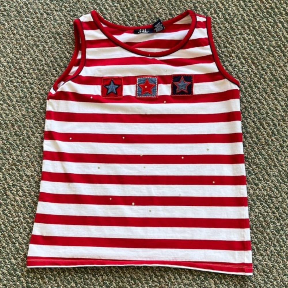CB Casual patriotic red/white striped tank top, size small